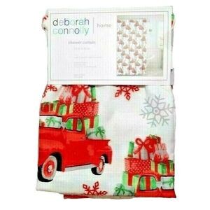 Deborah Connolly Shower Curtain Christmas Vintage Red Trucks Gifts Fabric Bath